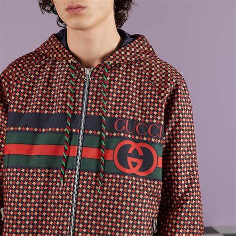 gucci houndstooth coat|Geometric houndstooth canvas jacket in blue and red .